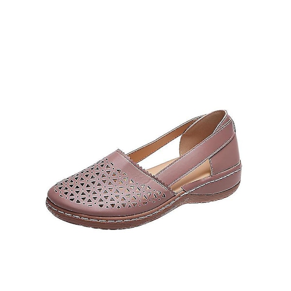 Rosa ihåliga kilklacksandaler för kvinnor, lediga slip-on bekväma skor storlek 39