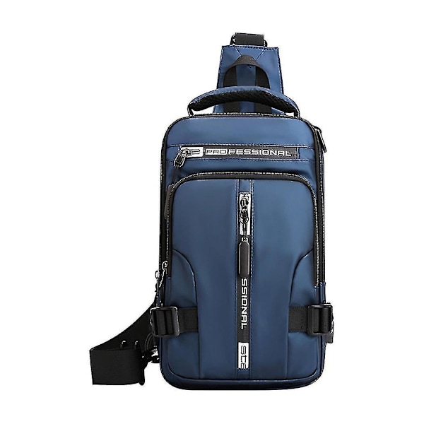 Anti-tyveri Blå Mænds Sling Crossbody Taske med USB Port