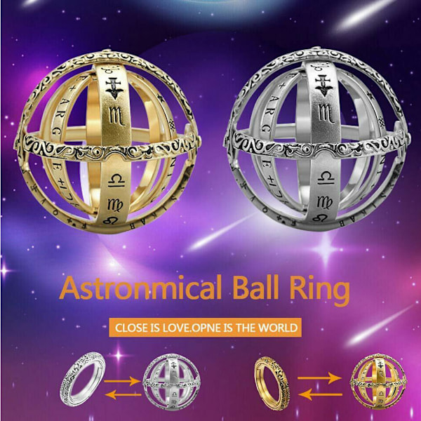 Astronomisk ring Foldbar sfære Kuglering Kosmisk ring til par elskere Sølv 9