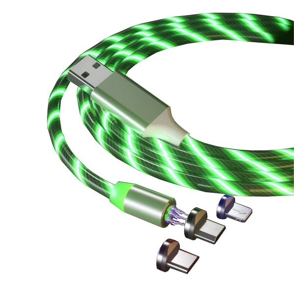 1m magnetisk laddningskabel USB kabel för Lightning typ C Android Green