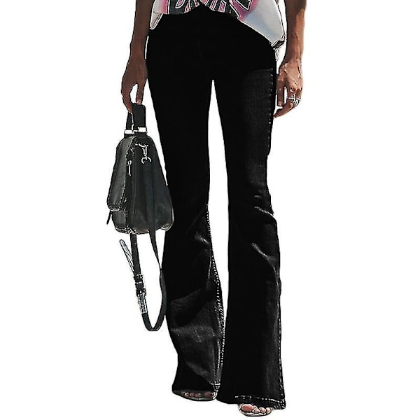 Flared Bootcut Jeans til Kvinder Stretch Denim Bukser Sort