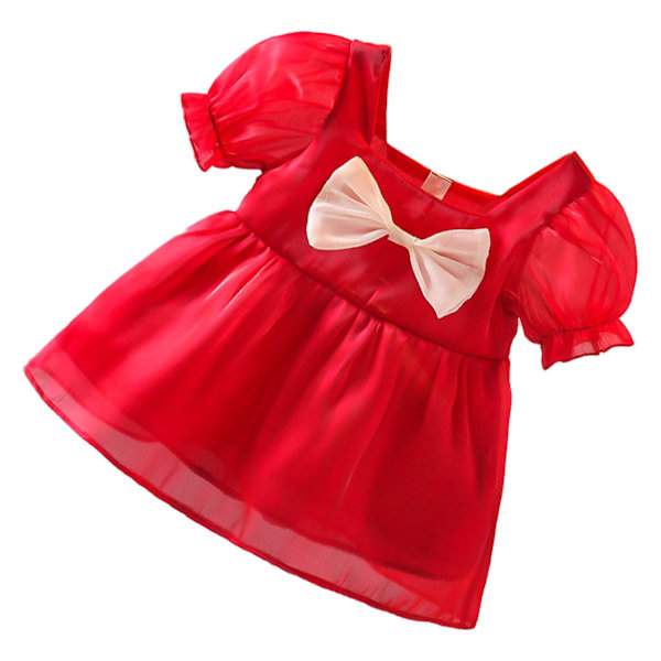 Baby Girl Dress Mode Röd Kortärmad Bowknot Barn Prinsessklänning för födelsedag Bröllopsfest 100cm