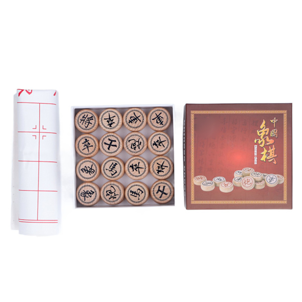 Kinesiskt schackspel Bokträ Intellektuell tillväxt Xiangqi brädspel med PU-läder schackbräde 3 cm diameter