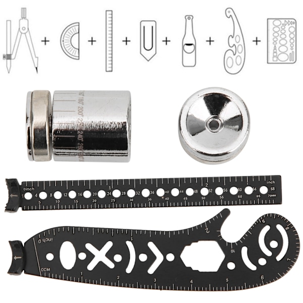 Sort jern multifunktions tegneværktøj Innovativ maling Magnetisk kompas Måling Sort 17 mm