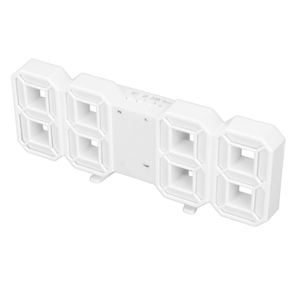 3D LED Digital Vækkeur ABS Natlys Temperatur Skrivebords Vægur til Hjemindretning Soveværelse Hvid