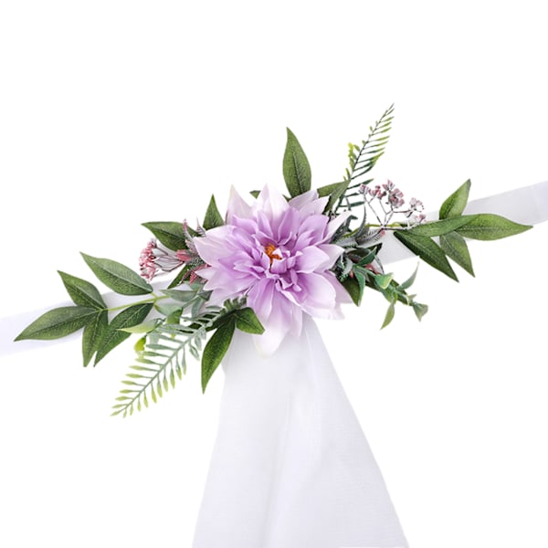 6 stk Bryllupsstoldekorationer Elegante Kunstige Blomster Grønne Chiffonbånd Bryllupsstol Blomst