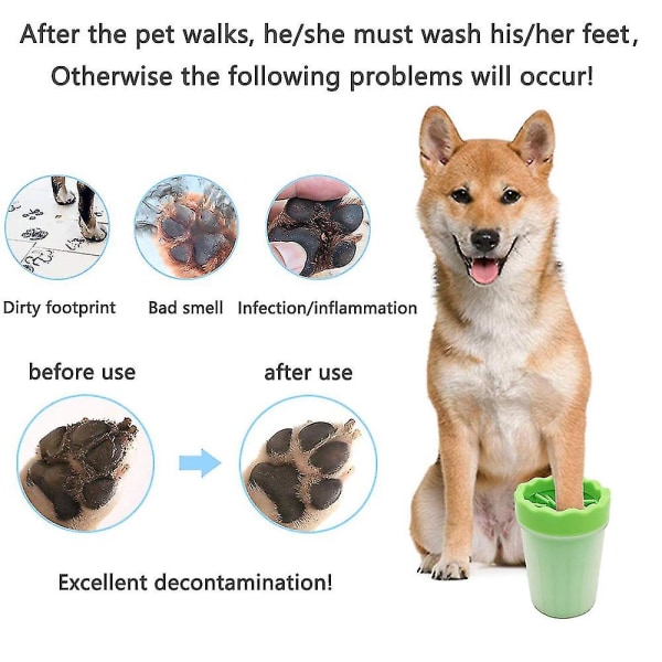 Koiran tassunpuhdistusaine mutaisille tassuille, kannettava 2 in 1 -päivitetty versio, iso pesurin mäntäkuppi pyyhkeellä, pehmeät silikoniharjakset pienelle/keskikokoiselle/isolle koiralle