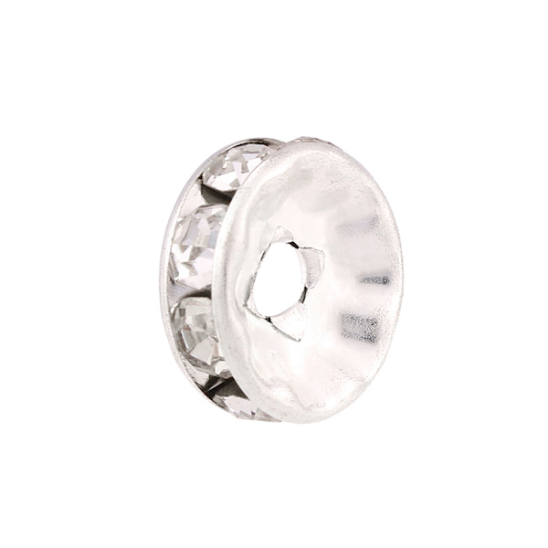 100 stk/sett Legering Rhinestone Løse Charm Spacer Bead for smykkeproduksjon (sølv 8 mm)