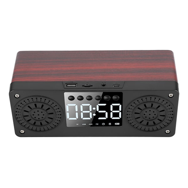 Bluetooth Mini Trådlös Väckarklocka Utomhus Portabel Plugin Kort Bass Musik Högtalare (Röd Träådring)