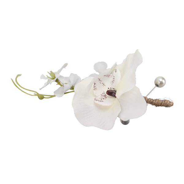 5 st Brudgum Boutonniere Elegant Män Bröllop Blomma Naturtrogna Permanent Återanvändbar Konstgjord Brosch Blomma Vit