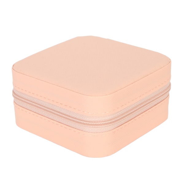 Smykkeskrin Pink Holdbart PU Læder Elegant Glat Lynlås Stor Kapacitet Smykkeetui til Ringe Øreringe Halskæde