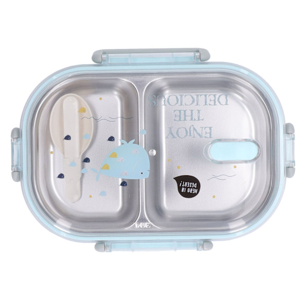 304 Rustfrit Stål Lunchboks Fags Liner Varmeisolering Bento Lunchboks Illustration Stil Lækagesikker Beholder til Studerende Børn Transparent Blå Fisk