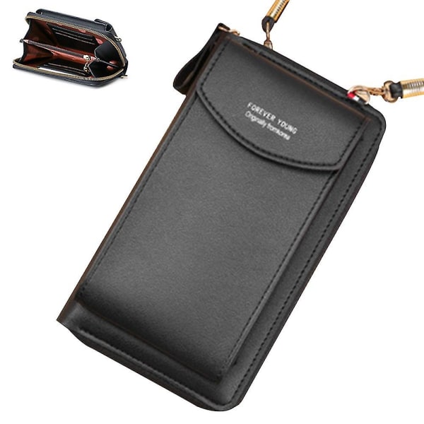 Pu Leather Blocking Crossbody Cell Phone Bag for kvinner lommebok Black