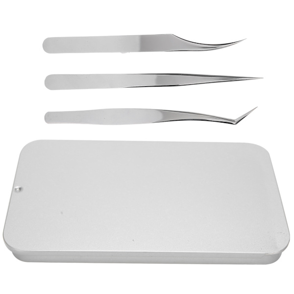 3 st Ögonfransförlängningspincettset Silverspegel Ljus delfinformad Easy Fannning Tool