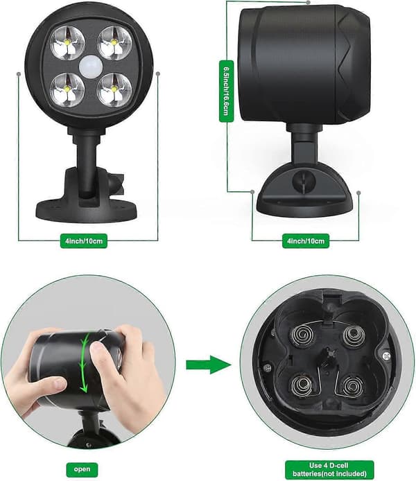 Rörelsesensor utomhusbelysning, batteridriven utomhusbelysning, 600 lm rörelsedetektorlampor