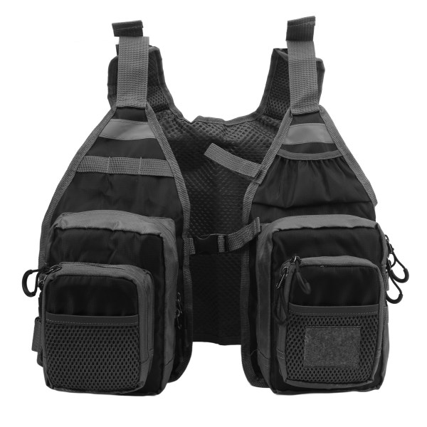 Fishing Vest Polyester Black Adjustable Shoulder Strap Belt Multiple Pockets for Kayaking Canoe Outdoor Activities Free Size