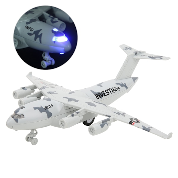 22 mm/8,7 tum legeringsflygplan Diecast modellflygplansimulering med lätt musik för barnleksaker Gåvor Grå