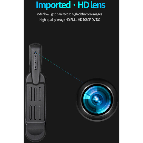 T189 Minikamera 1080P HD-inspelare Hemlig kamera Bärbar loopinspelare, Bärbar Röstvideoinspelning Mini DVR med USB laddare, Modell: Svart