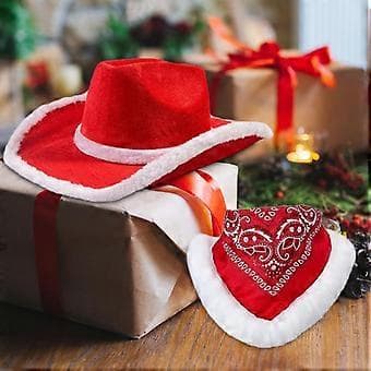 Julecowboyhatt for kvinner og menn med bandana for bryllupsrollespill