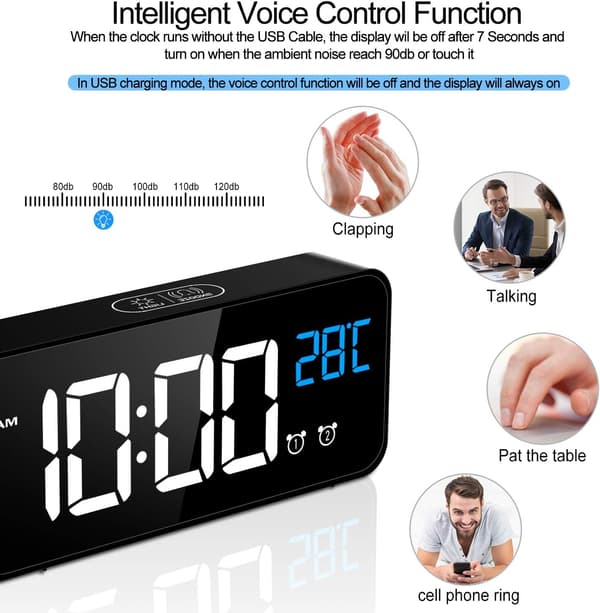 Digital väckarklocka, digital klocka väckarklocka LED-spegel stor S[LD]