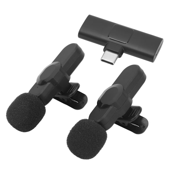 2 stk Trådløse Lavalier Lapel-mikrofoner 2,4 GHz støjreduktion Mini Clip On Trådløs Mic til Android-optagelse Livestreaming