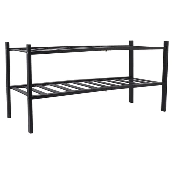 2-Tier Shoe Rack Stackable Waterproof Prevent Deformation Bamboo Shoe Rack Freestanding Shoe Rack for Balcony Black