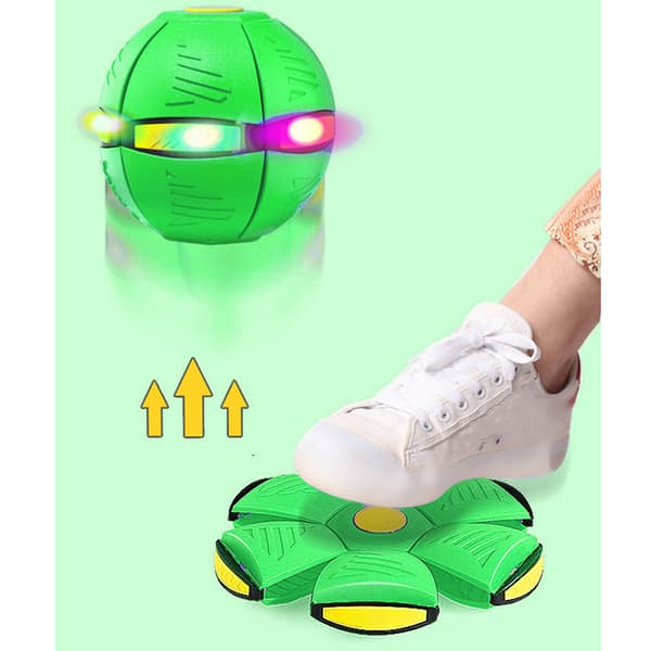 Flying Saucer Ball Magic Decompression Deformable Ball Flying Flat Throwing Discs Parent Child Interactive Toy with Light Green