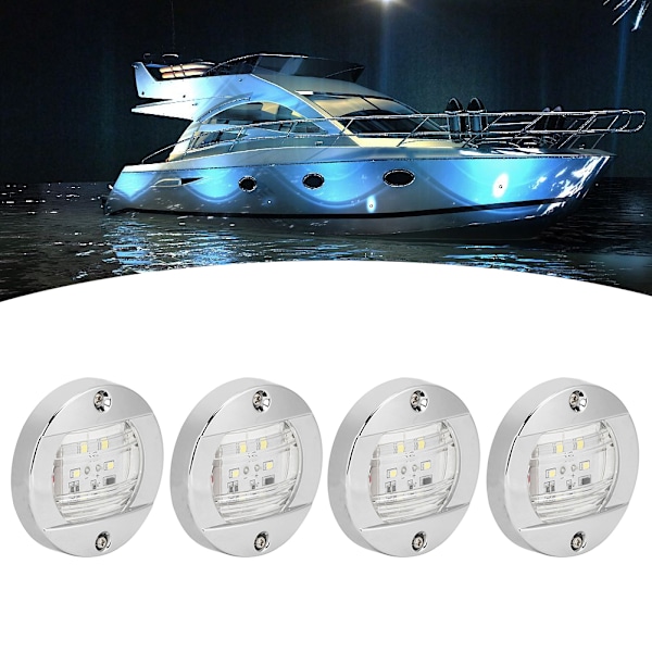 4 stk. Klar Linse LED Rund Navigation Bagbord Hvid Lys 12V Krom Vandafvisende til Båd Yacht Lastbiler
