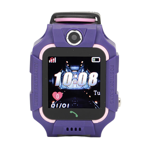 Børnetelefonur HD Touchscreen GPS-positionering SOS Vandafvisende Børne Smartwatch med skridttæller Cam Alarm Lilla