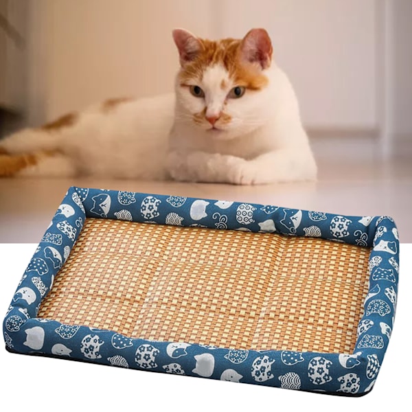 Husdyrs Sommermåtte Vine Vævet Linned Opfriskende Åndbar Blød Komfortabel Hund Kat Køleseng Blå 60x45cm/23,6x17,7in (Foreslået 10 kg)