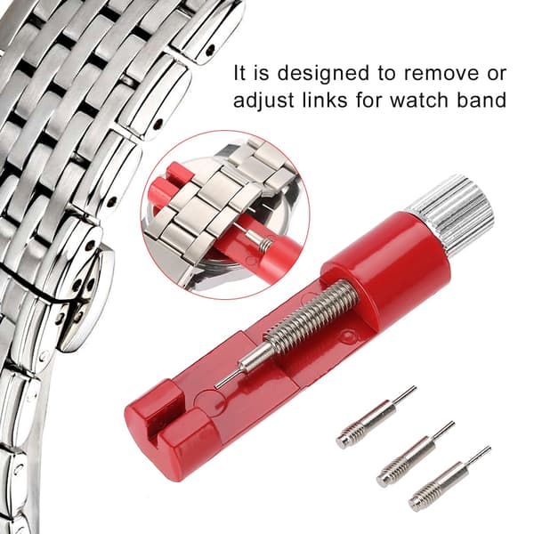 Watch Strap Link Pin Adjuster Remover Adjustable Repair Tool Accessory Kit (Red)