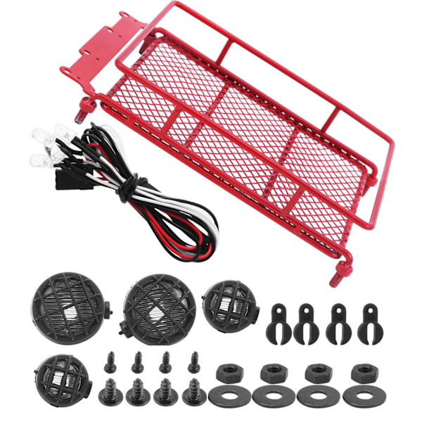 Metallinen kattoteline LED-valoilla Sopii MN 1/12 RC Crawler MN90 / MN90KRed
