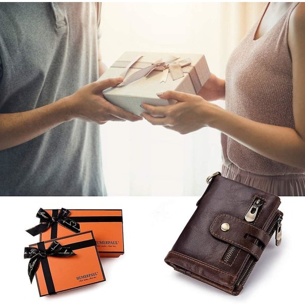 Herre lommebok med kjede Rfid blokkerende lærlommebok Bifold lommebok med kredittkortholder og myntlomme med glidelås Coffee color