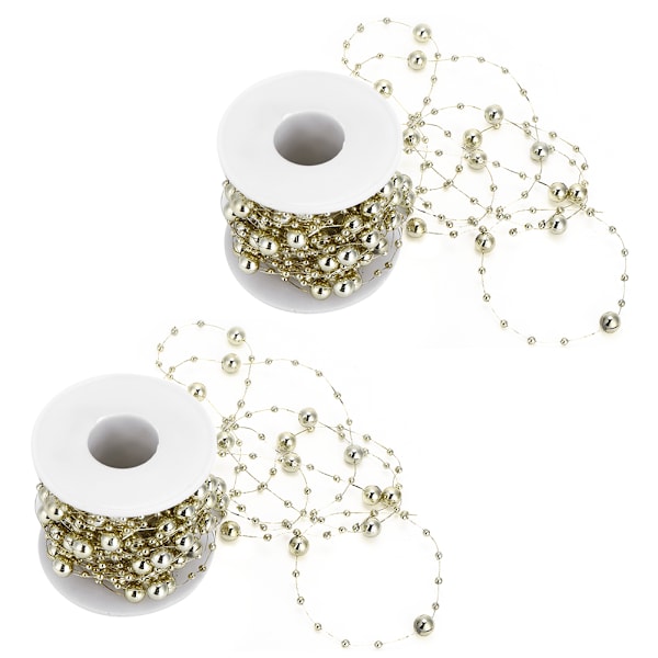 2 stk ABS femspissede stjerneperler streng for bryllup brudebukett juledekorasjon (gullperler 10m rull)