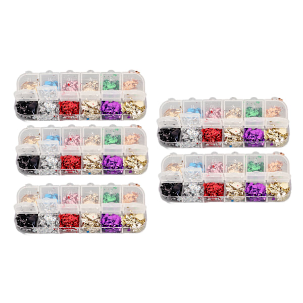 5 Lådor 12 Färger Nagel Folie Flakes Paljett Set Glitter Nagelkonst Tabletter DIY Manikyr Dekoration