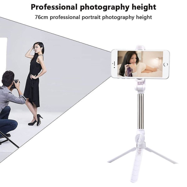 Udtrækkeligt Selfie Stick-stativ med aftagelig trådløs fjernbetjening og stativ white