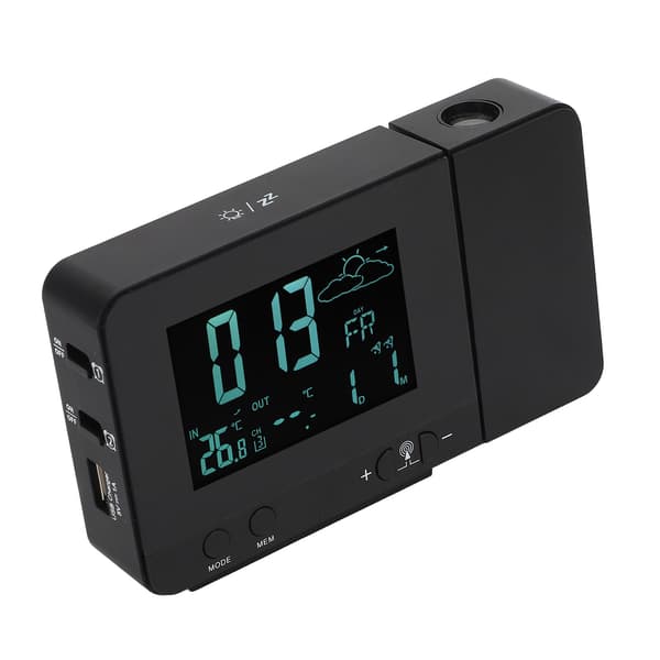 Projection Alarm Clock 8 Backlight Color Temperature Weather Display Snooze Function USB Alarm Clock 100‑240VEU Plug