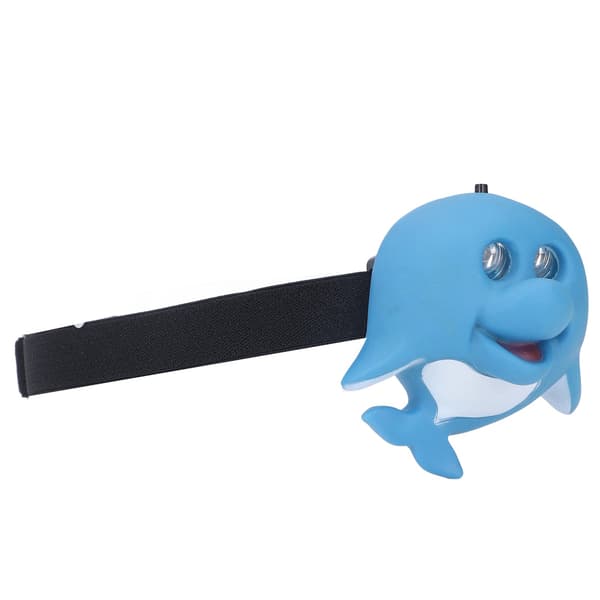 Kids Headlamp Blue Dolphin Shape Eco-Friendly Plastic 2 Light Modes Portable Battery Powered Headlight for Outdoor Use
