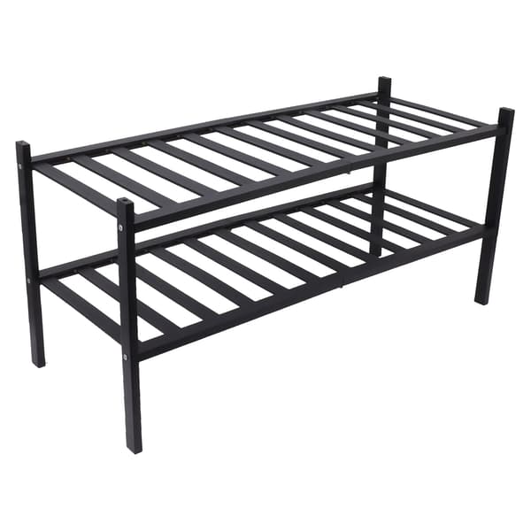 2-Tier Shoe Rack Stackable Waterproof Prevent Deformation Bamboo Shoe Rack Freestanding Shoe Rack for Balcony Black