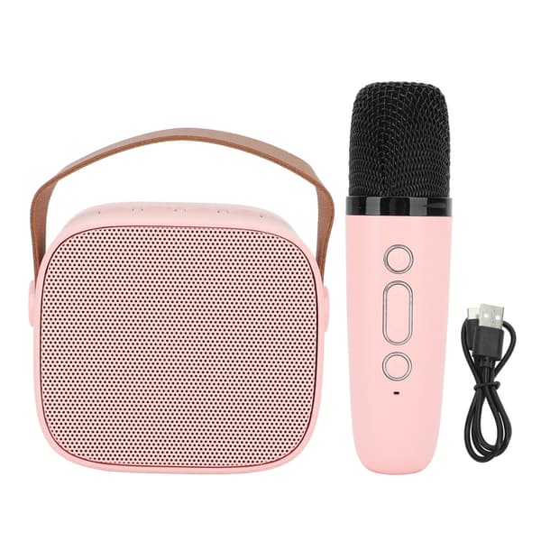 Mini Karaoke Machine with Wireless Microphone Portable Bluetooth Speaker for Kids Adults Pink