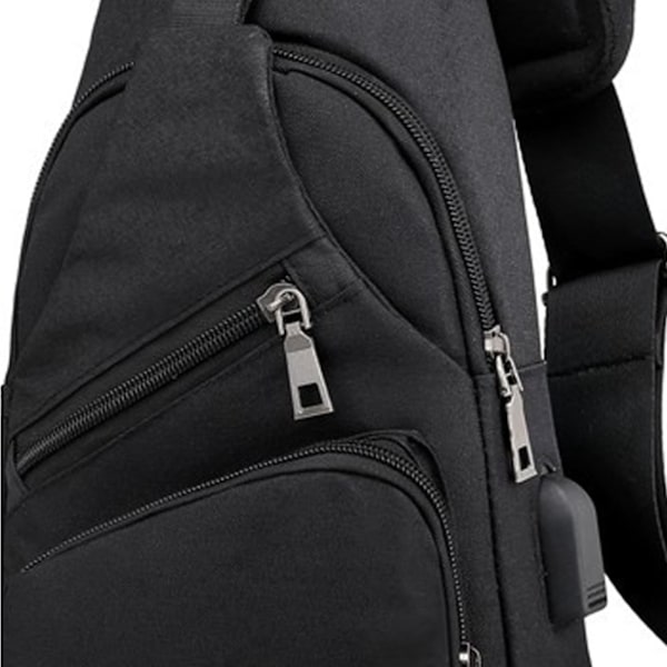 Män Fanny Pack Snygg Svart Tjock Oxford Tyg Polyester Extern USB Port Midjeväska för Utomhus Rese Dating