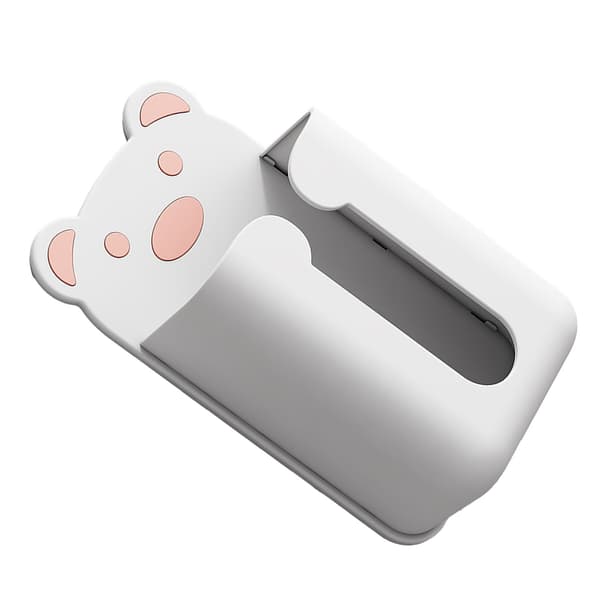 Wall Mounted Tissue Box Punch Free Cute Bear Pattern Plastic Tissue Dispenser for Home Bathroom White Bear Pink