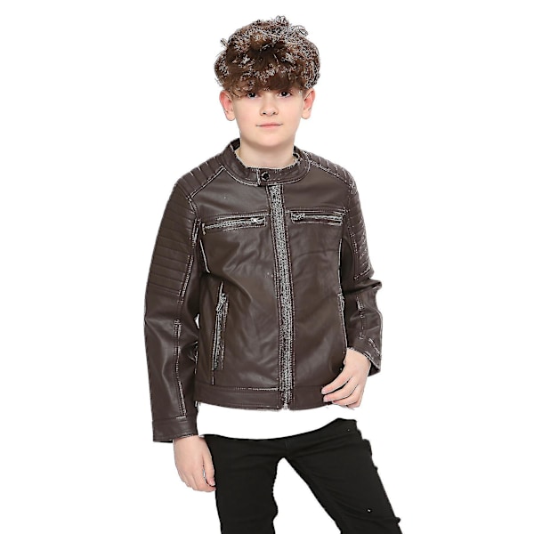 Mörkbrun Pojk Motorcykel Biker PU Läderjacka (9-10 År)