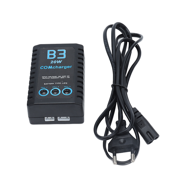 Batteribalansladdare för 2‑3S polymermodell flygplanslitiumbatteri 7,4V/11,1V 20W 1,6A B3EU-kontakt 100‑240v