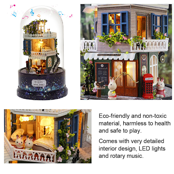 Gör-det-själv-miniatyrmontering Roterande musikglasboll Dockhusmodellsats Leksakspresent