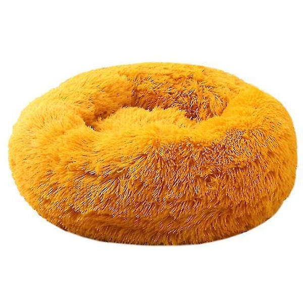Mjuk gul donutformad husdjurssäng för små, medelstora och stora hundar och katter