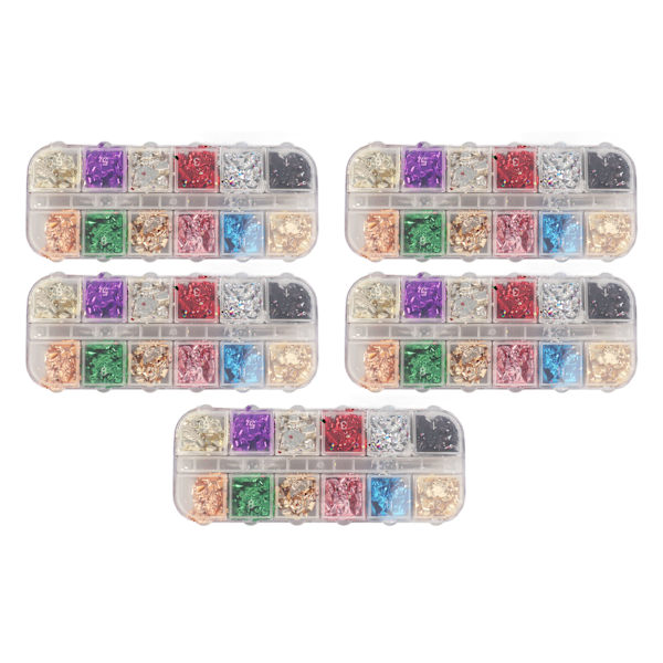 5 Lådor 12 Färger Nagel Folie Flakes Paljett Set Glitter Nagelkonst Tabletter DIY Manikyr Dekoration