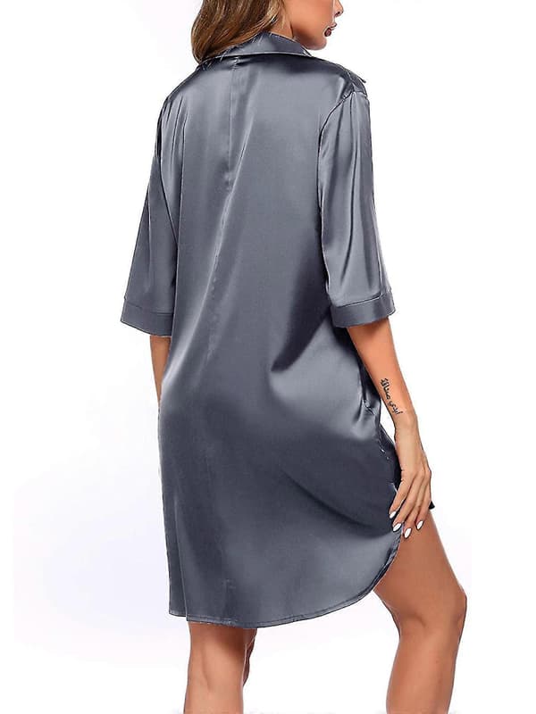 Dam Satin Sovplagg Sovtröja Lös Nattskjorta För Hemmakläder Lounge Nattlinne Gray M