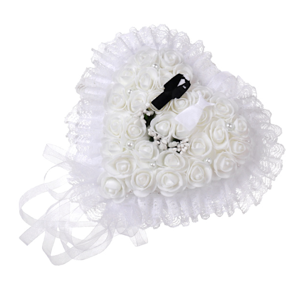 Elegant Hvit Hjerteformet Bryllup Brudgom Brud Ring Pute Holder BoxWhite