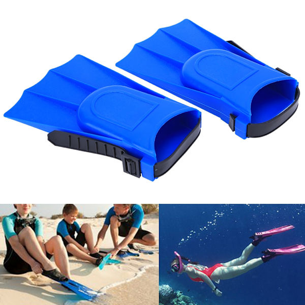 Ett par PVC Barn Lättviktsdykning Simning Träningsfenor Snorkling Korta simfötter Blå 25-30 Yard